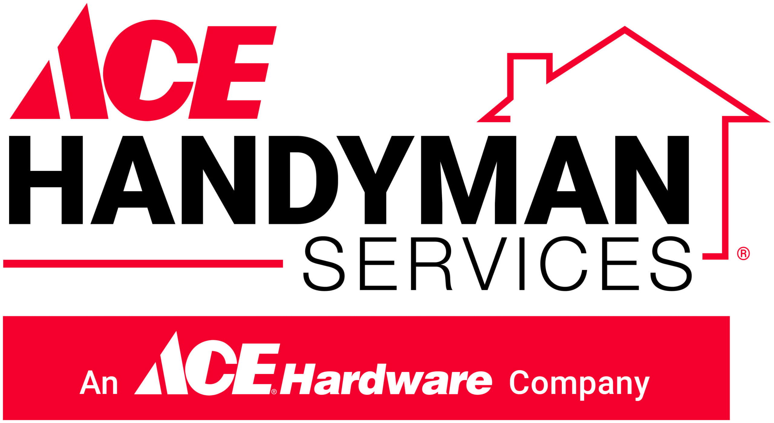 ACE Handyman Services logo with a red house outline and the text “An ACE Hardware Company” below in a red rectangle.